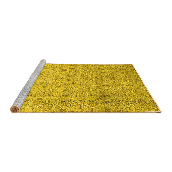 Sideview of Machine Washable Persian Yellow Traditional Rug, wshtr4141yw