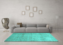 Machine Washable Persian Turquoise Traditional Area Rugs in a Living Room,, wshtr4141turq