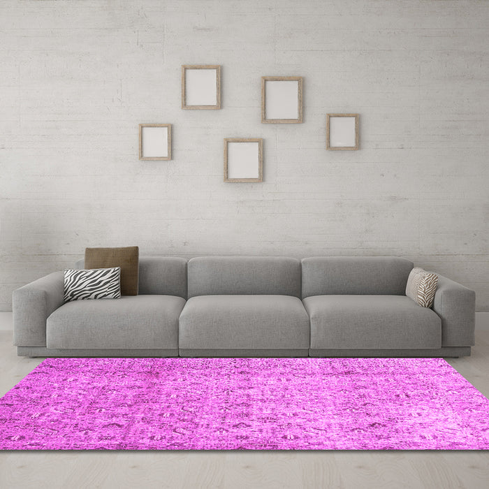 Machine Washable Persian Pink Traditional Rug in a Living Room, wshtr4141pnk