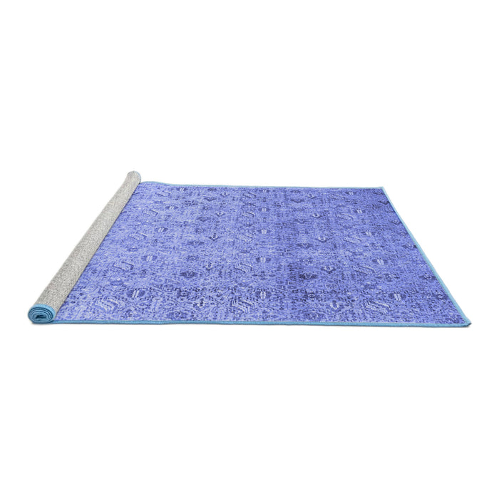 Sideview of Machine Washable Persian Blue Traditional Rug, wshtr4141blu