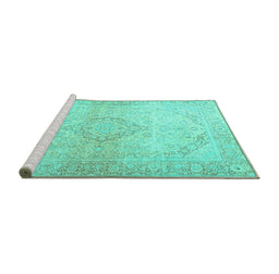 Sideview of Machine Washable Persian Turquoise Traditional Area Rugs, wshtr4142turq