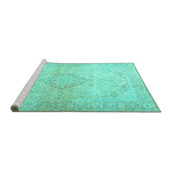 Sideview of Machine Washable Persian Turquoise Traditional Area Rugs, wshtr4142turq