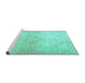 Sideview of Machine Washable Persian Turquoise Traditional Area Rugs, wshtr4142turq