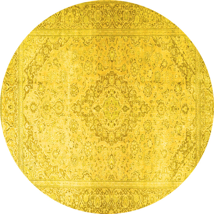 Round Machine Washable Persian Yellow Traditional Rug, wshtr4142yw