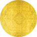 Round Machine Washable Persian Yellow Traditional Rug, wshtr4142yw