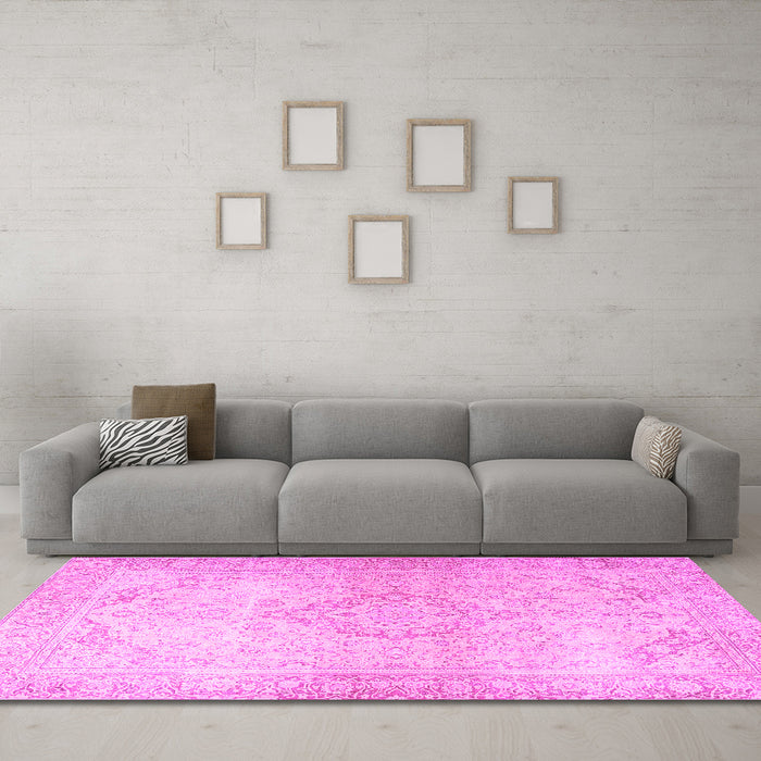 Machine Washable Persian Pink Traditional Rug in a Living Room, wshtr4142pnk