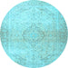 Round Machine Washable Persian Light Blue Traditional Rug, wshtr4142lblu