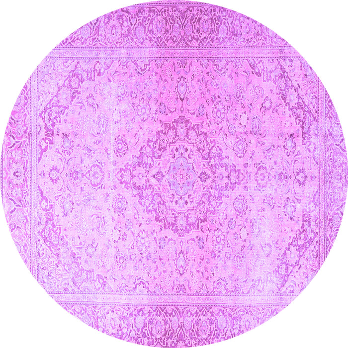 Round Machine Washable Persian Purple Traditional Area Rugs, wshtr4142pur