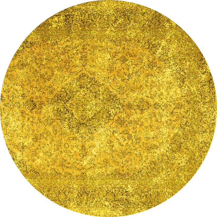 Round Machine Washable Persian Yellow Traditional Rug, wshtr4143yw