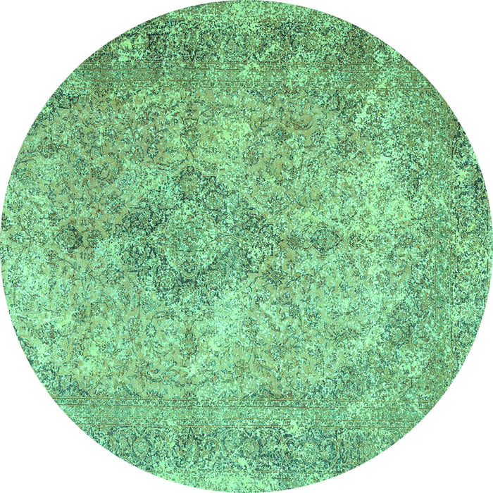 Round Machine Washable Persian Turquoise Traditional Area Rugs, wshtr4143turq