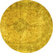 Round Persian Yellow Traditional Rug, tr4143yw