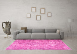 Machine Washable Persian Pink Traditional Rug in a Living Room, wshtr4143pnk