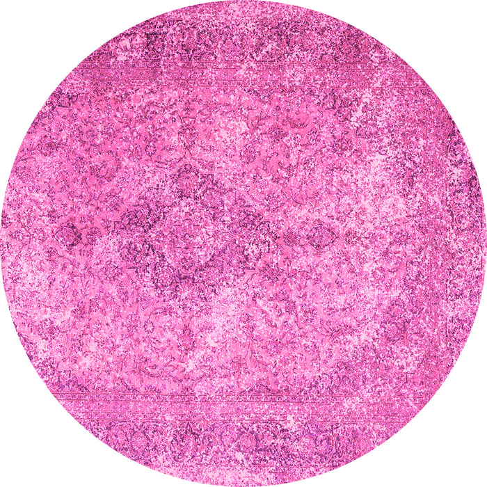 Round Machine Washable Persian Pink Traditional Rug, wshtr4143pnk