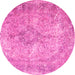 Round Machine Washable Persian Pink Traditional Rug, wshtr4143pnk