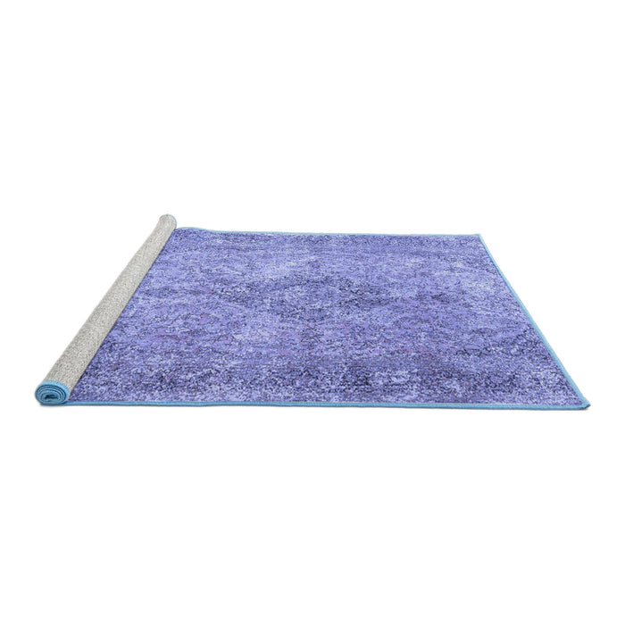 Sideview of Machine Washable Persian Blue Traditional Rug, wshtr4143blu