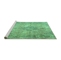 Sideview of Machine Washable Persian Turquoise Traditional Area Rugs, wshtr4143turq