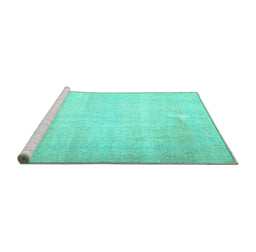 Sideview of Machine Washable Persian Turquoise Traditional Area Rugs, wshtr4144turq