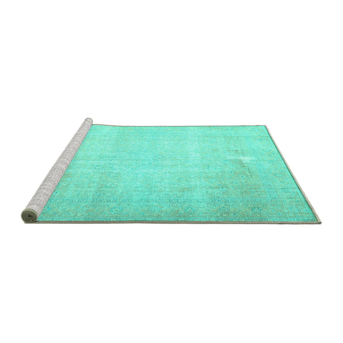 Sideview of Machine Washable Persian Turquoise Traditional Area Rugs, wshtr4144turq