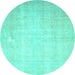 Round Persian Turquoise Traditional Rug, tr4144turq