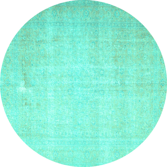 Round Machine Washable Persian Turquoise Traditional Area Rugs, wshtr4144turq