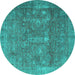 Round Persian Turquoise Traditional Rug, tr4145turq