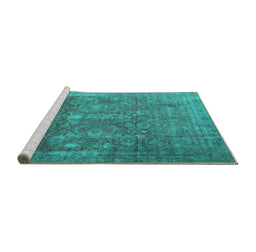 Sideview of Machine Washable Persian Turquoise Traditional Area Rugs, wshtr4145turq