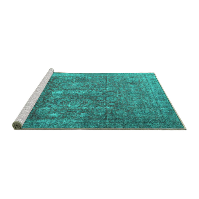 Sideview of Machine Washable Persian Turquoise Traditional Area Rugs, wshtr4145turq