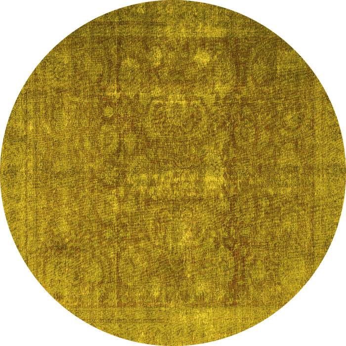 Round Machine Washable Persian Yellow Traditional Rug, wshtr4145yw