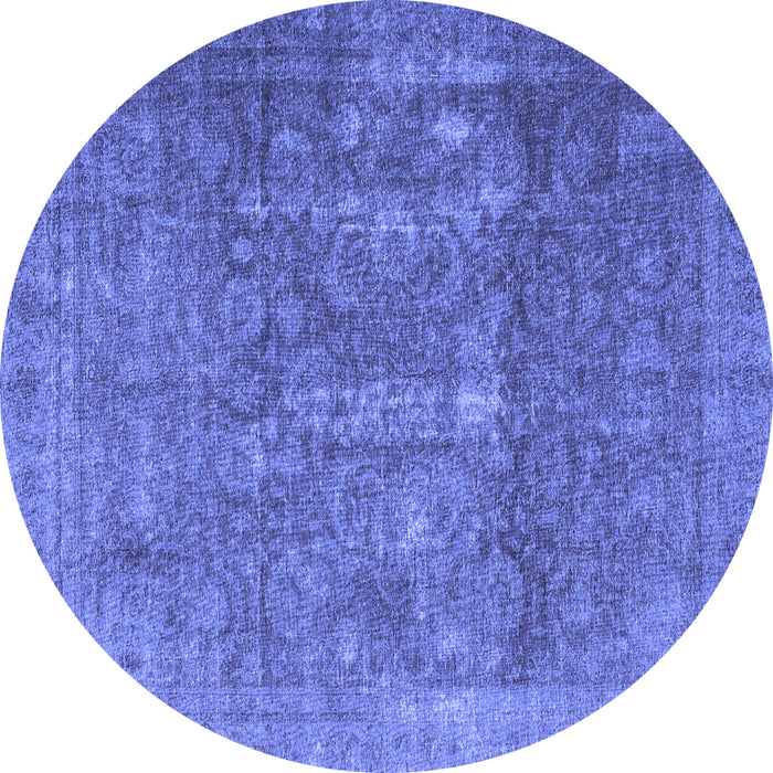 Round Machine Washable Persian Blue Traditional Rug, wshtr4145blu