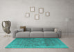 Machine Washable Persian Turquoise Traditional Area Rugs in a Living Room,, wshtr4145turq