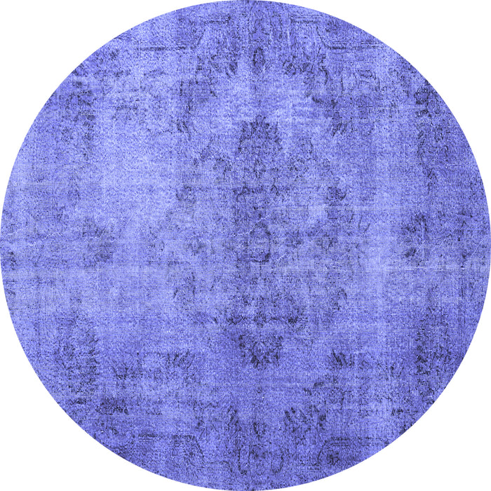 Round Machine Washable Persian Blue Bohemian Rug, wshtr4146blu