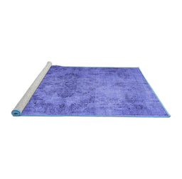 Sideview of Machine Washable Persian Blue Bohemian Rug, wshtr4146blu