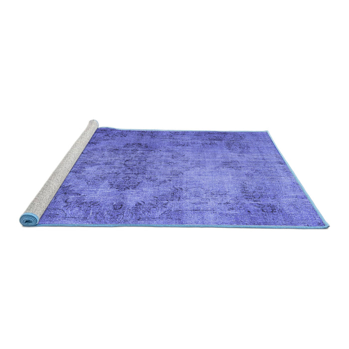 Sideview of Machine Washable Persian Blue Bohemian Rug, wshtr4146blu