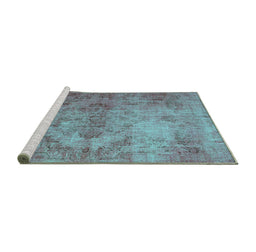 Sideview of Machine Washable Persian Turquoise Bohemian Area Rugs, wshtr4146turq