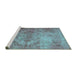 Sideview of Machine Washable Persian Turquoise Bohemian Area Rugs, wshtr4146turq