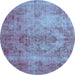 Round Machine Washable Persian Light Blue Bohemian Rug, wshtr4146lblu