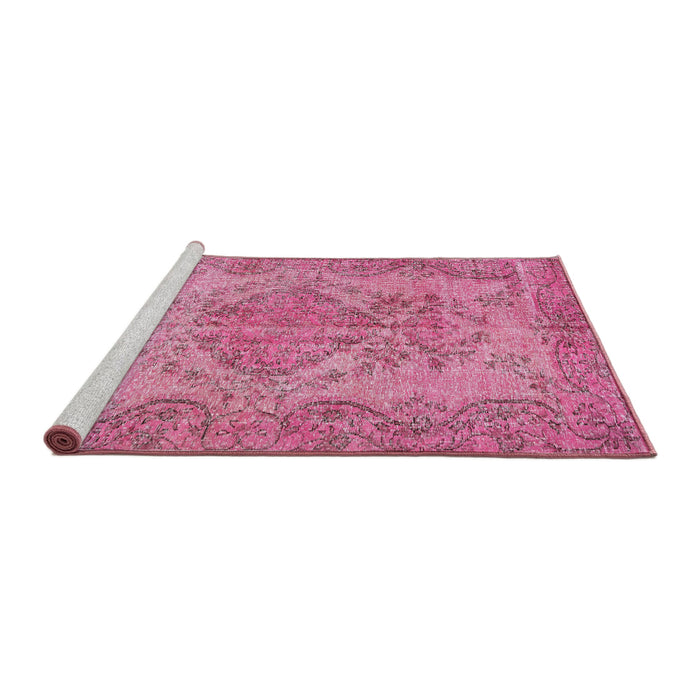 Sideview of Machine Washable Traditional HotPink Rug, wshtr4147