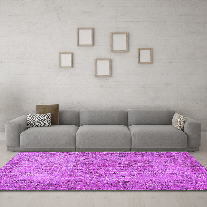Machine Washable Persian Purple Traditional Area Rugs in a Living Room, wshtr4147pur