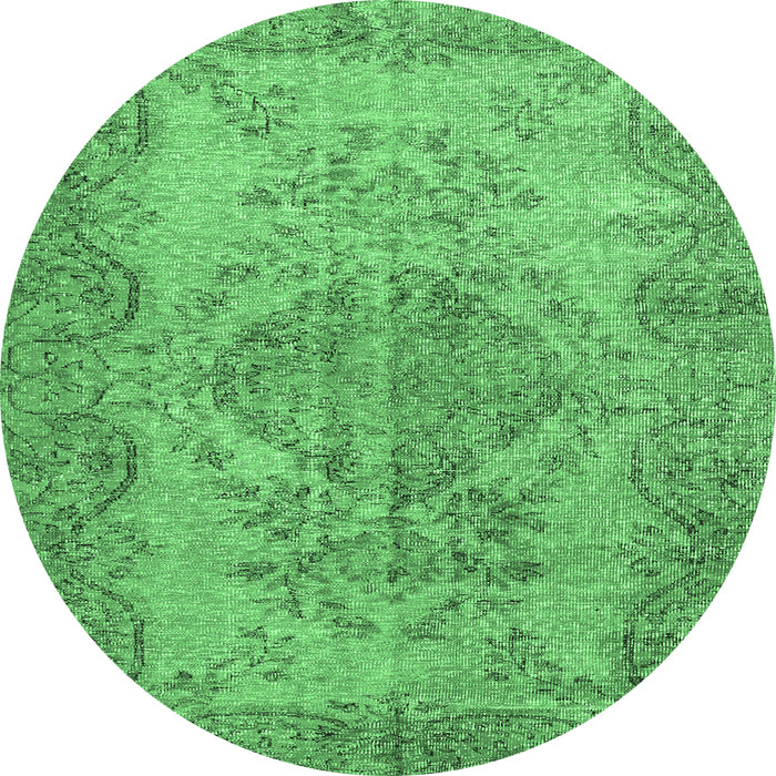 Round Machine Washable Persian Emerald Green Traditional Area Rugs, wshtr4147emgrn