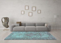 Machine Washable Persian Turquoise Traditional Area Rugs in a Living Room,, wshtr4147turq
