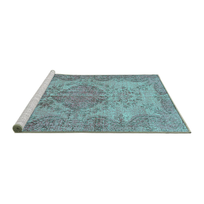 Sideview of Machine Washable Persian Turquoise Traditional Area Rugs, wshtr4147turq