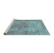 Sideview of Machine Washable Persian Turquoise Traditional Area Rugs, wshtr4147turq