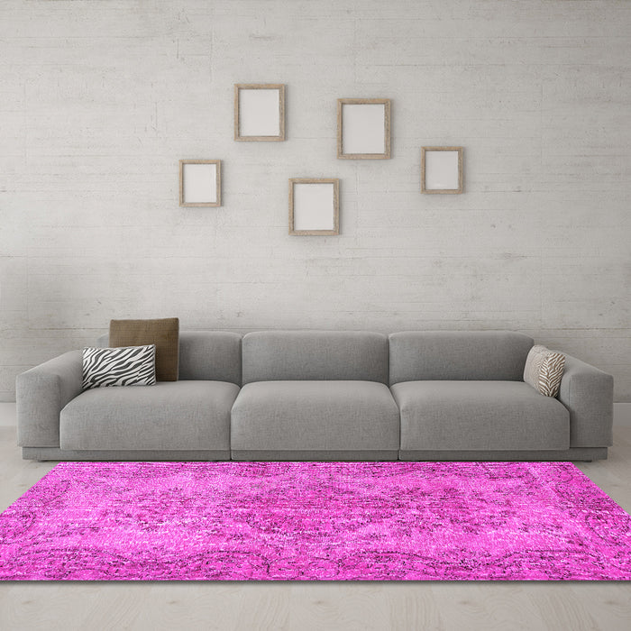 Machine Washable Persian Pink Traditional Rug in a Living Room, wshtr4147pnk