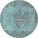 Round Machine Washable Persian Turquoise Traditional Area Rugs, wshtr4147turq