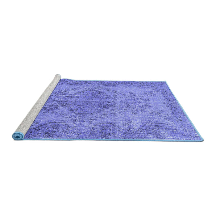 Sideview of Machine Washable Persian Blue Traditional Rug, wshtr4147blu