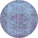 Round Machine Washable Persian Light Blue Traditional Rug, wshtr4147lblu