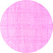 Round Machine Washable Persian Pink Traditional Rug, wshtr4148pnk