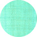 Round Machine Washable Persian Turquoise Traditional Area Rugs, wshtr4148turq