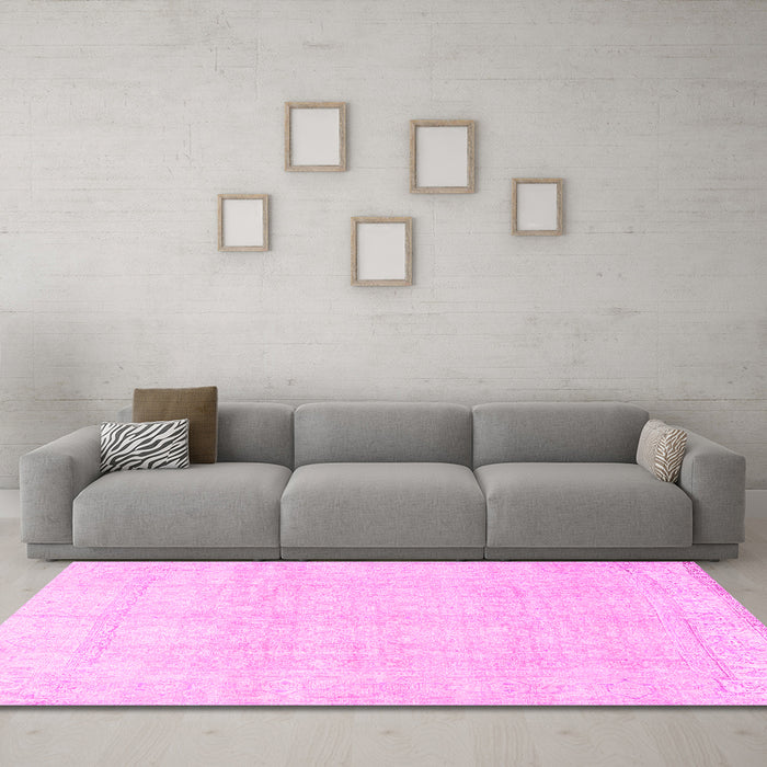 Machine Washable Persian Pink Traditional Rug in a Living Room, wshtr4148pnk