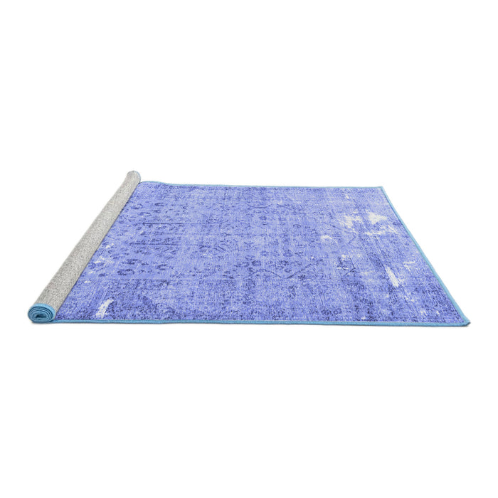Sideview of Machine Washable Persian Blue Traditional Rug, wshtr4149blu